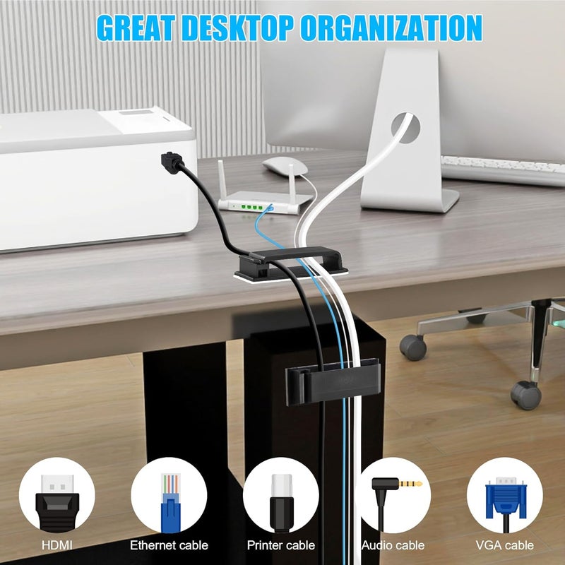 XHF 100 PCS Self Adhesive Cable Clips(L) Black,Wire Clips Cable Management Wire Organizer Cord Holder for Under Desk, Car, Wall, TV PC Ethernet Cable - Image 5